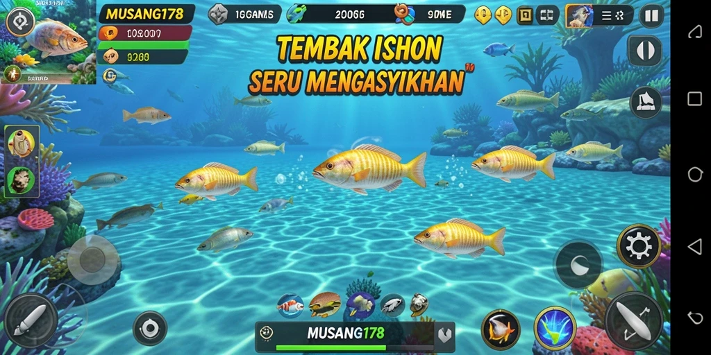 Tampilan gameplay seru dalam MUSANG178 saat menangkap ikan.