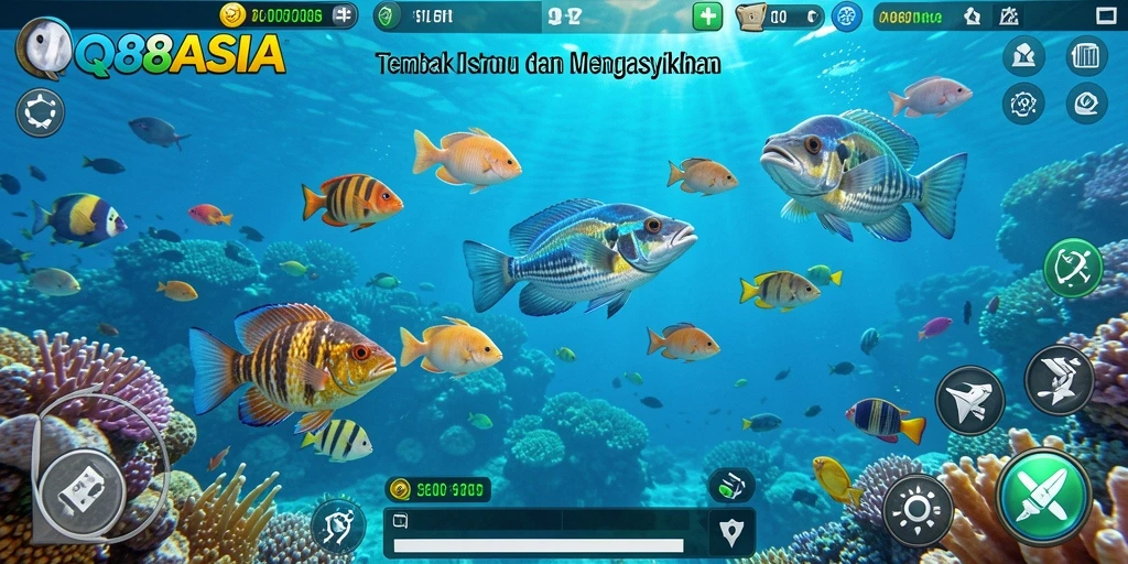 Tampilan gameplay QQ88ASIA dengan aksi menembak ikan yang mendebarkan.