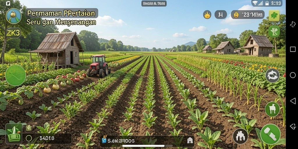 Tangkapan layar ZK3 menampilkan gameplay pertanian yang menarik dan berwarna.